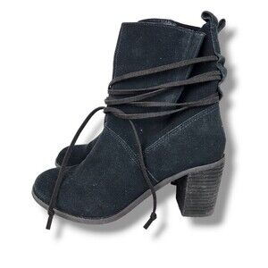 Toms Ankle Boots Mila Bootie Black Suede Leather Heel Slip On Ankle Strap Sz 8